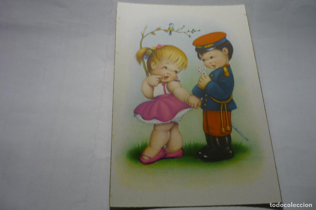 Postais: postal dibujo ni&ntilde;os militar
