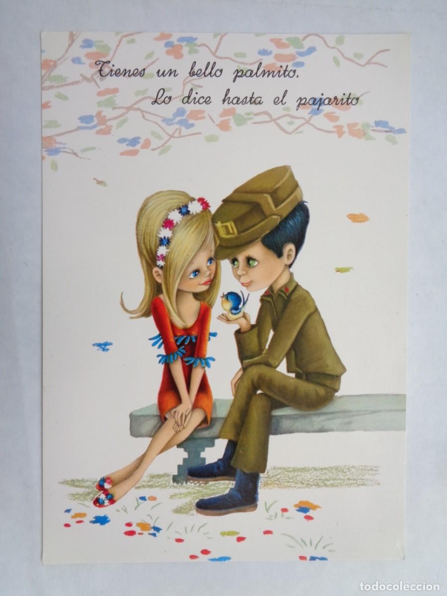 Cartes Postales: BONITA POSTAL CON DIBUJO DE PAREJA , &Eacute;L MILITAR . A&Ntilde;OS 60