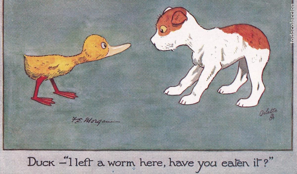 Postais: Postal ilustrada por Oilette. Ilustrador ingles. Patito con perro.