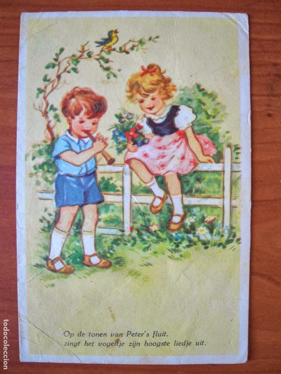 Postais: Ni&ntilde;o y ni&ntilde;a. M&uacute;sica Flauta. Circulada con sello 1967 9x14
