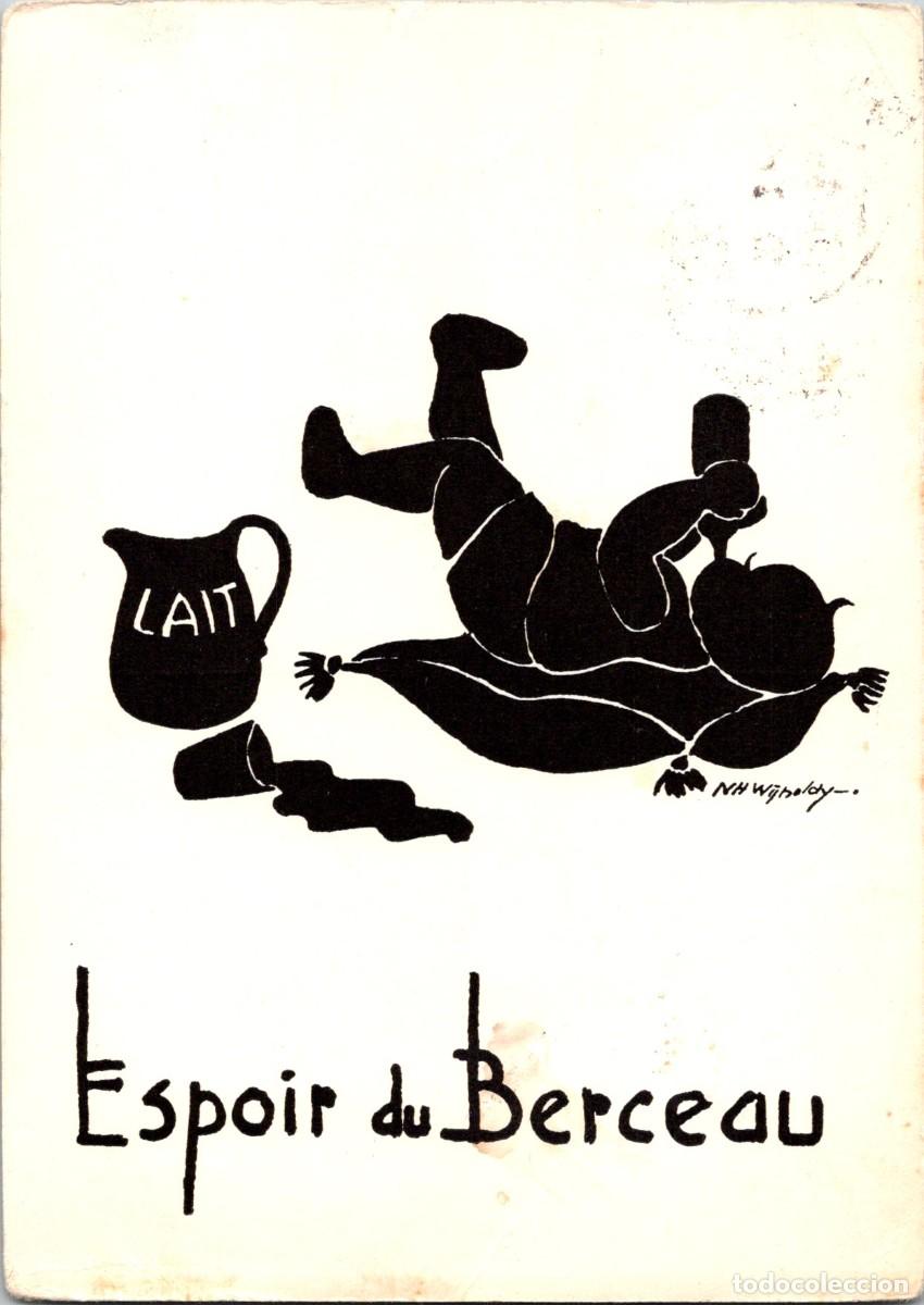 Postkarten: Silueta - Espoir du Berceau (Esperanza de la cuna) - Beb&eacute; tomando Biber&oacute;n - Firma