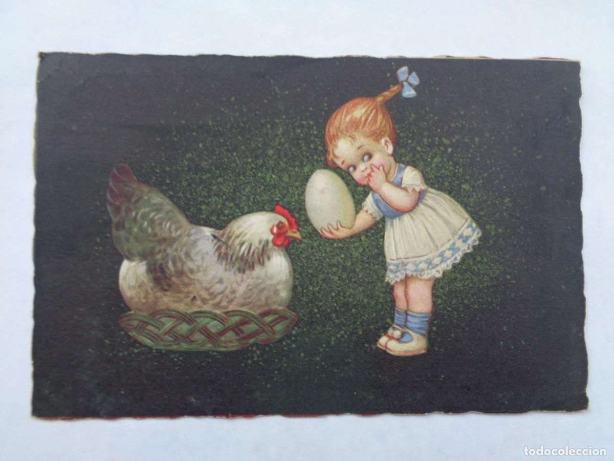 Postais: PRECIOSA POSTAL CON DIBUJO DE NI&Ntilde;A, GALLINA Y HUEVO . A&Ntilde;OS 20