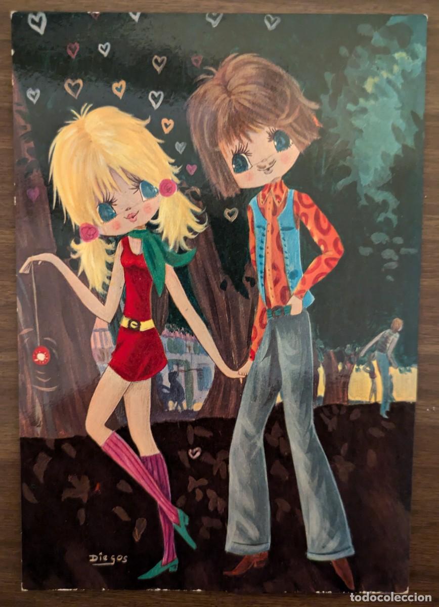 Postais: Postal dibujo pareja finales a&ntilde;os 60