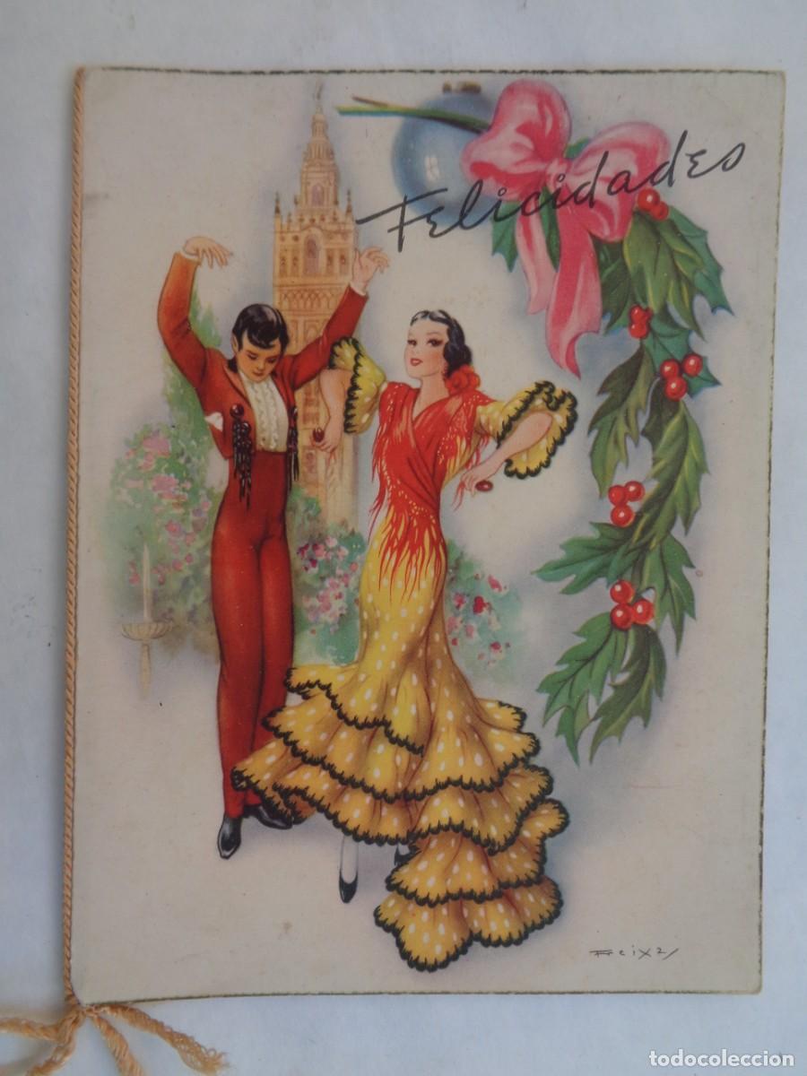 Postais: BONITA TARJETA CON DIBUJO DE PAREJA DE FLAMENCOS BAILANDO ( DE FREIXAS ). A&Ntilde;OS 50