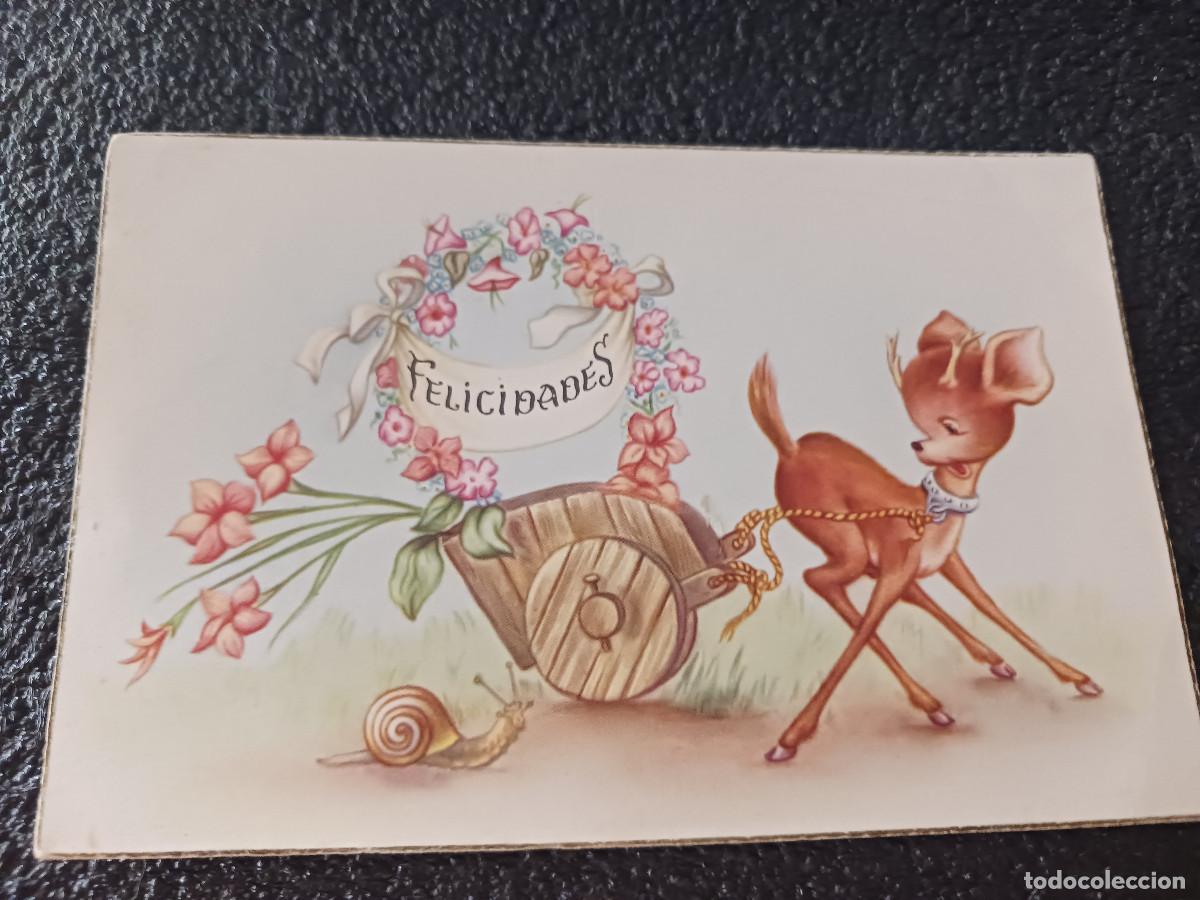 Postais: cyz 561, felicidades, cervatillo tirando de carro, circulada 1958