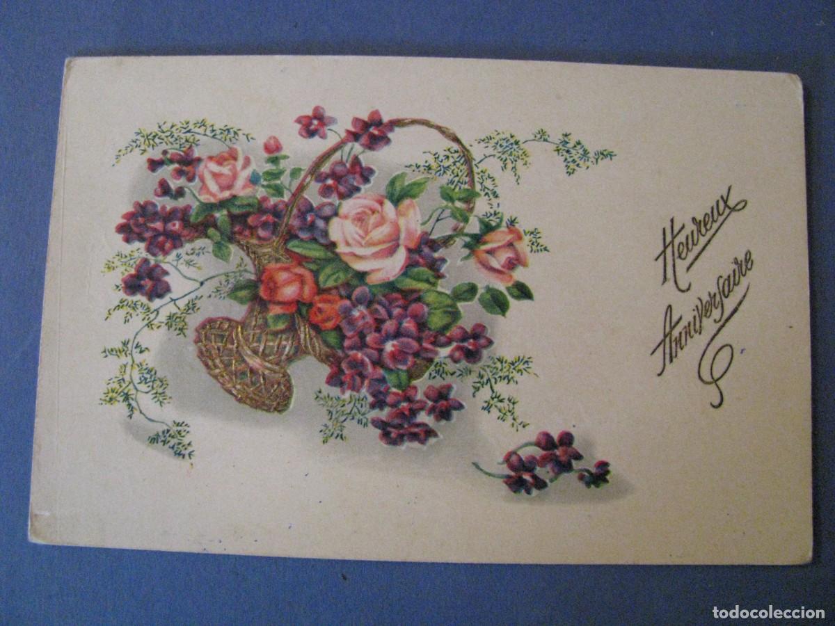 Postkarten: ANTIGUA POSTAL DIBUJO. FLORES. FRANCIA. ESCRITA. 1950.