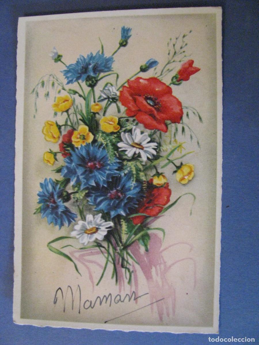Postkarten: ANTIGUA POSTAL DIBUJO. FLORES. FRANCIA. ESCRITA. 1951.