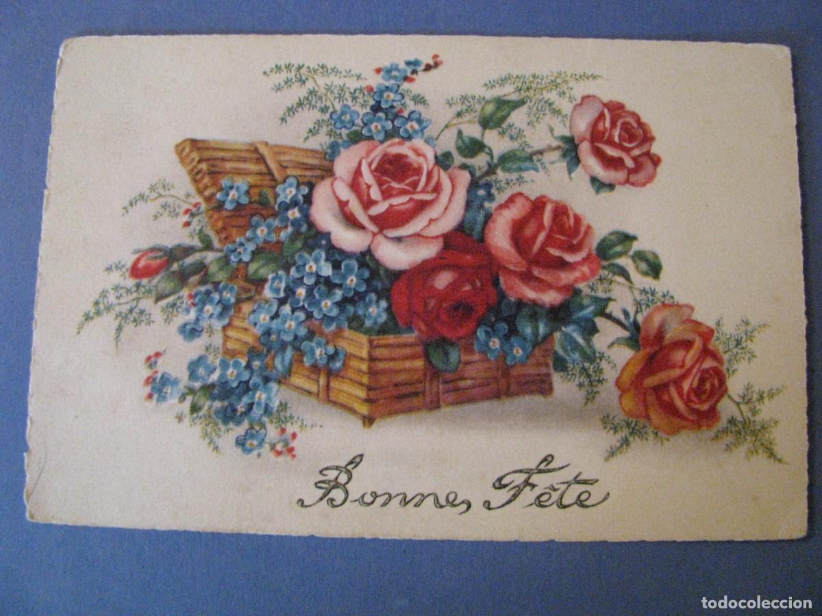 Postkarten: ANTIGUA POSTAL DIBUJO. FLORES. FRANCIA. ESCRITA. 1946.