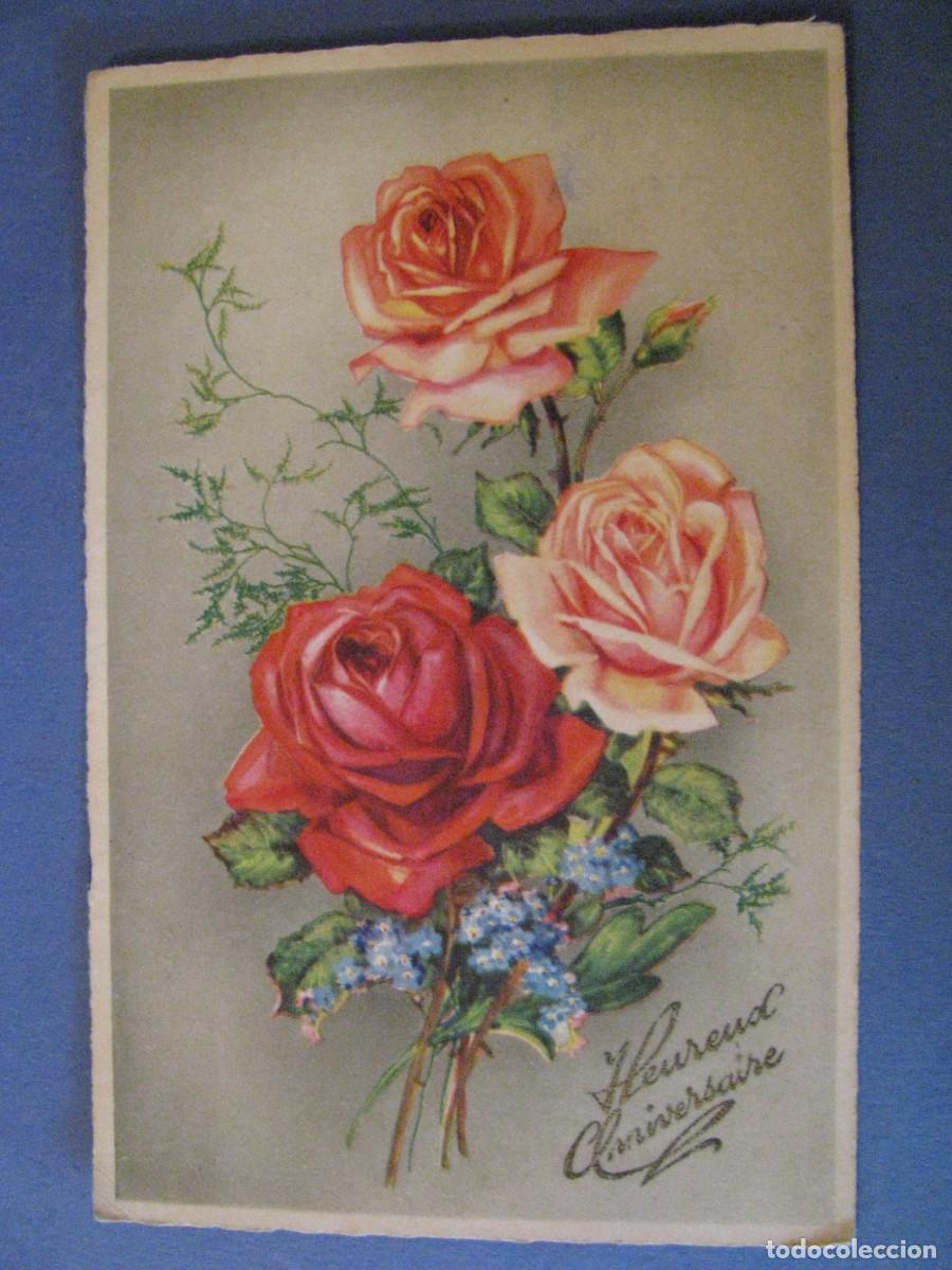 Postkarten: ANTIGUA POSTAL DIBUJO. FLORES. FRANCIA. ESCRITA. 1950.
