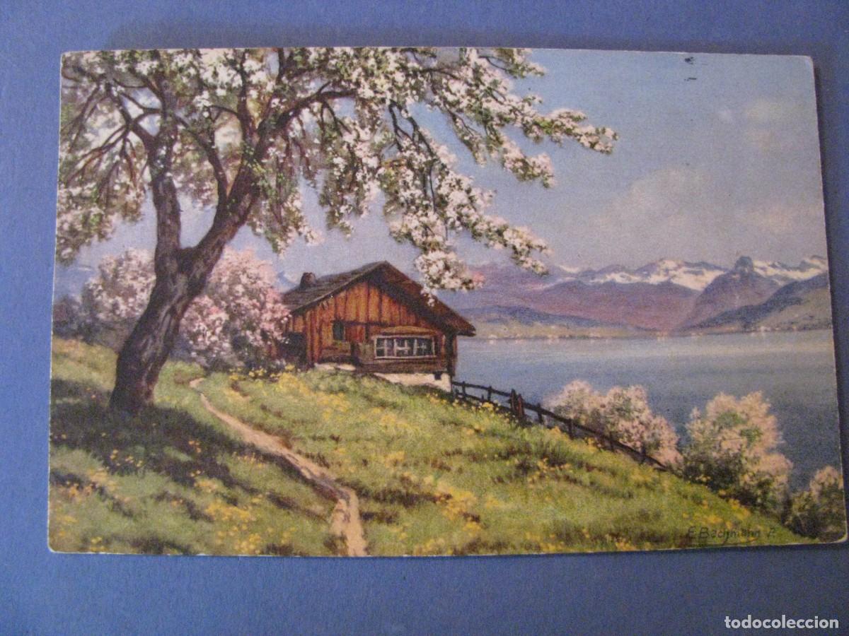 Cartes Postales: ANTIGUA POSTAL DIBUJO. PAISAJE. SUIZA. CIRCULADA 1950.