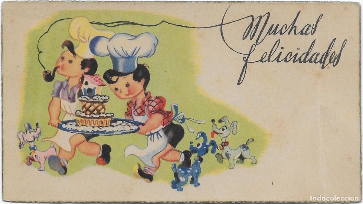 Postkarten: 2064G - ANTIGUA Y SIMP&Aacute;TICA TARJETA DE FELICITACI&Oacute;N - 11,7X6,5 CM