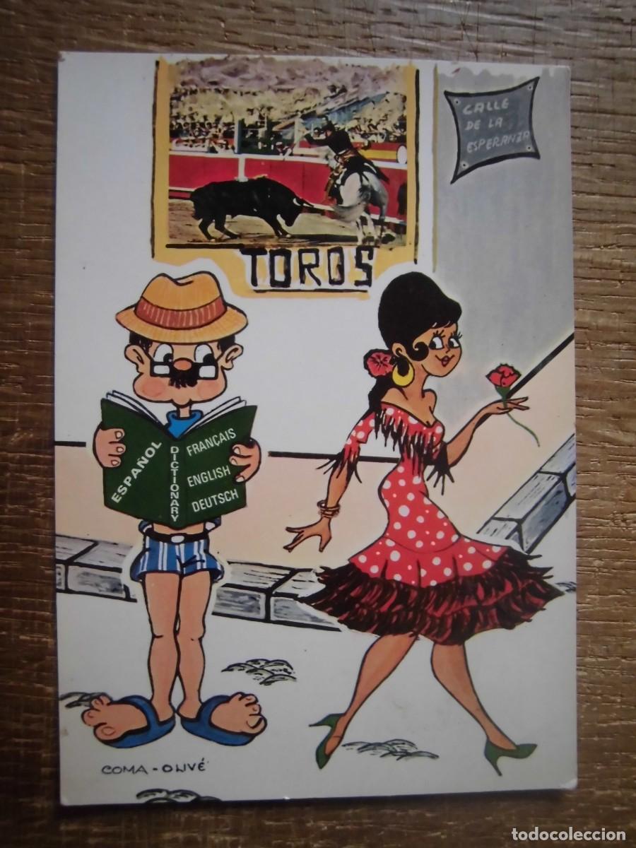 Postkarten: ANTIGUA POSTAL VACACIONES TURISTA CONSULTANDO EL DICCIONARIO SAVIR