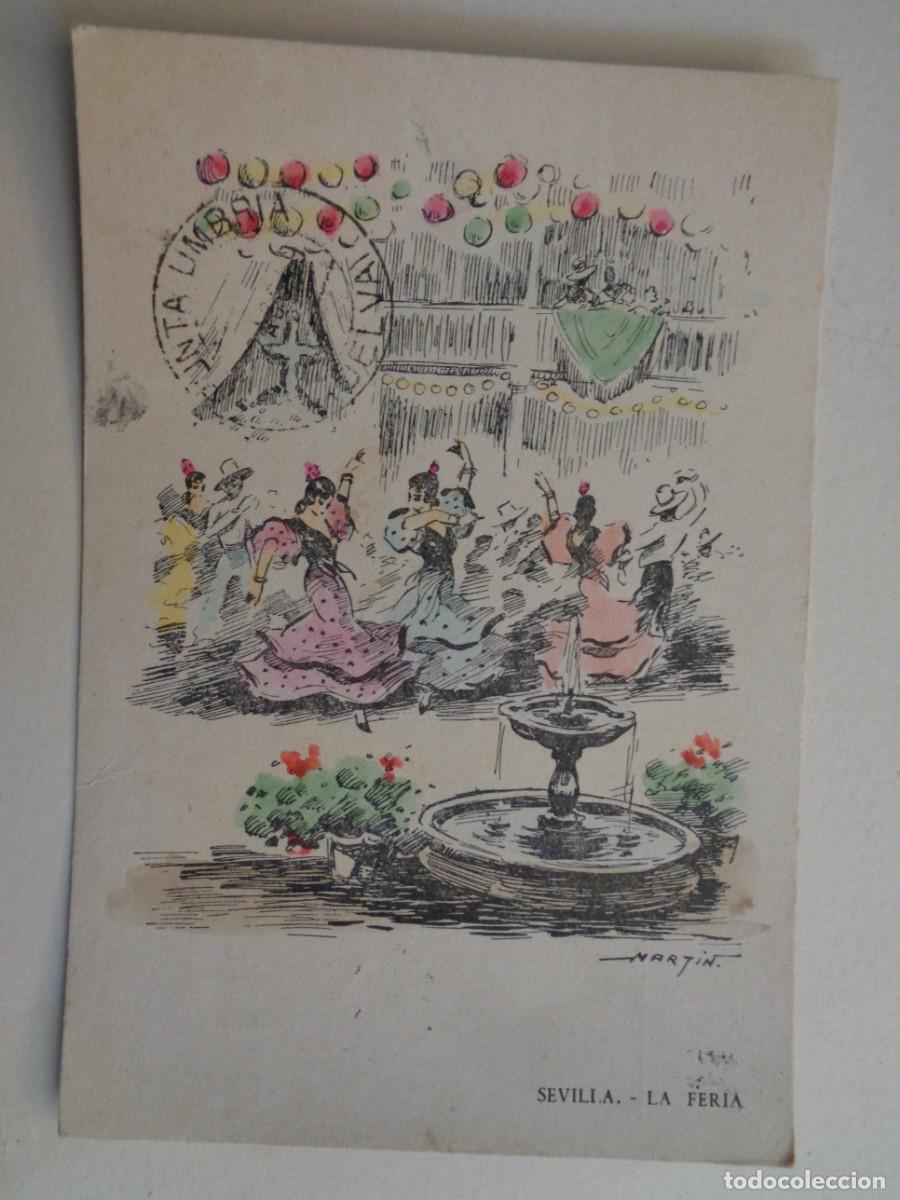 Postkarten: POSTAL CON DIBUJO DE LA FERIA DE SEVILLA DE MARTIN VI&Ntilde;A , A&Ntilde;OS 40 . CIRCULADA DESDE PUNTA UMBRIA