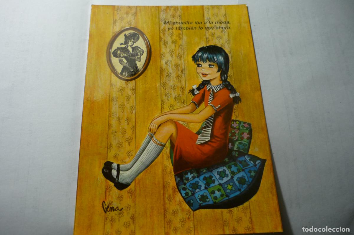 Cartes Postales: postal ni&ntilde;a sentada dibujo gema