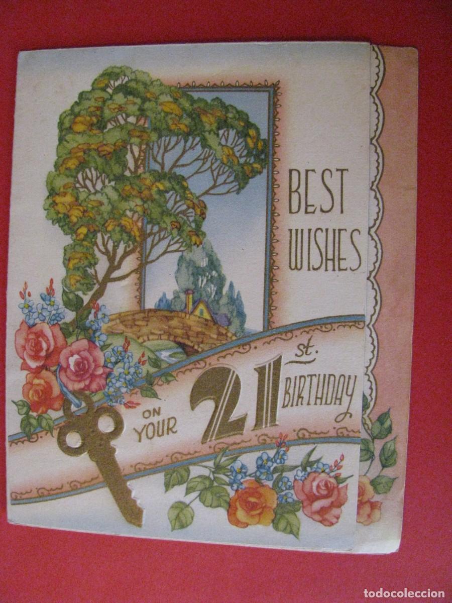 Cartes Postales: POSTAL DE FELICITACI&Oacute;N DEL 21 CUMPLEA&Ntilde;OS. 15X12 CM. ESCRITA. GRAN BRETA&Ntilde;A.