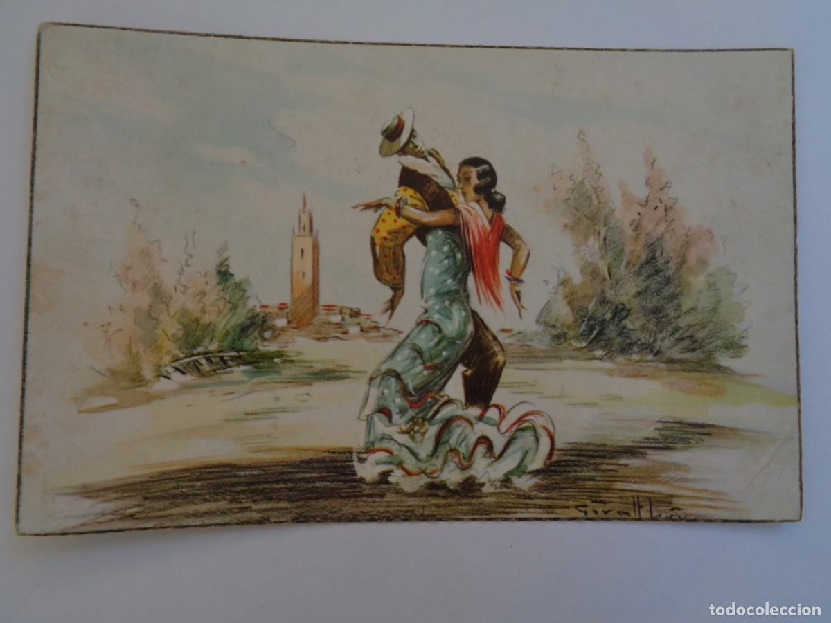 Cartes Postales: BONITA POSTAL FOLKLORE ESPA&Ntilde;OL CON DIBUJO DE PAREJA BAILANDO , FLAMENCOS . . A&Ntilde;OS 40
