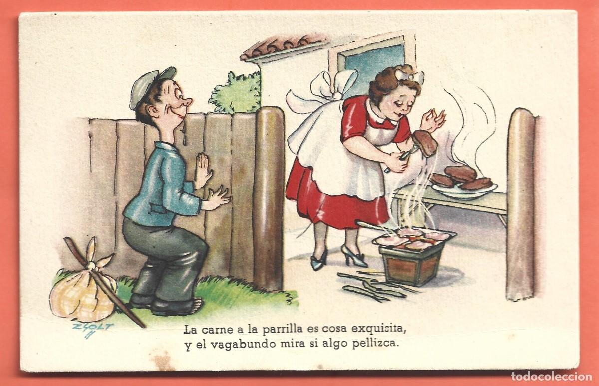 Postkarten: POSTAL DE COCINANDO CARNE A LA PARILLA EDIT&Oacute; C .M .B ESCRITA