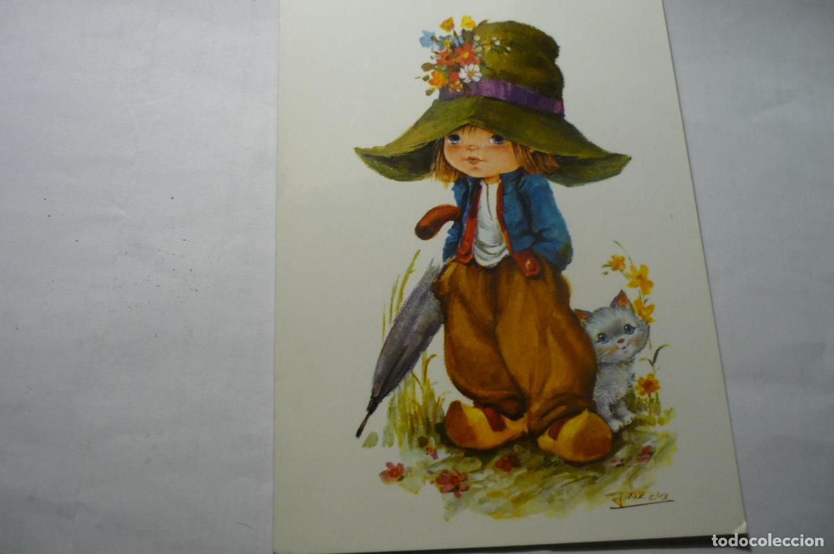 Postcards: postaldibujo ni&ntilde;a con paraguas escrita