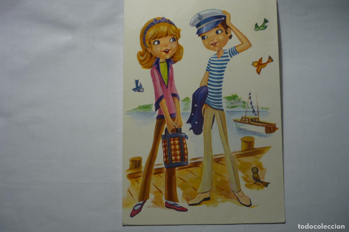 Postais: postal dibujada pareja marino escrita