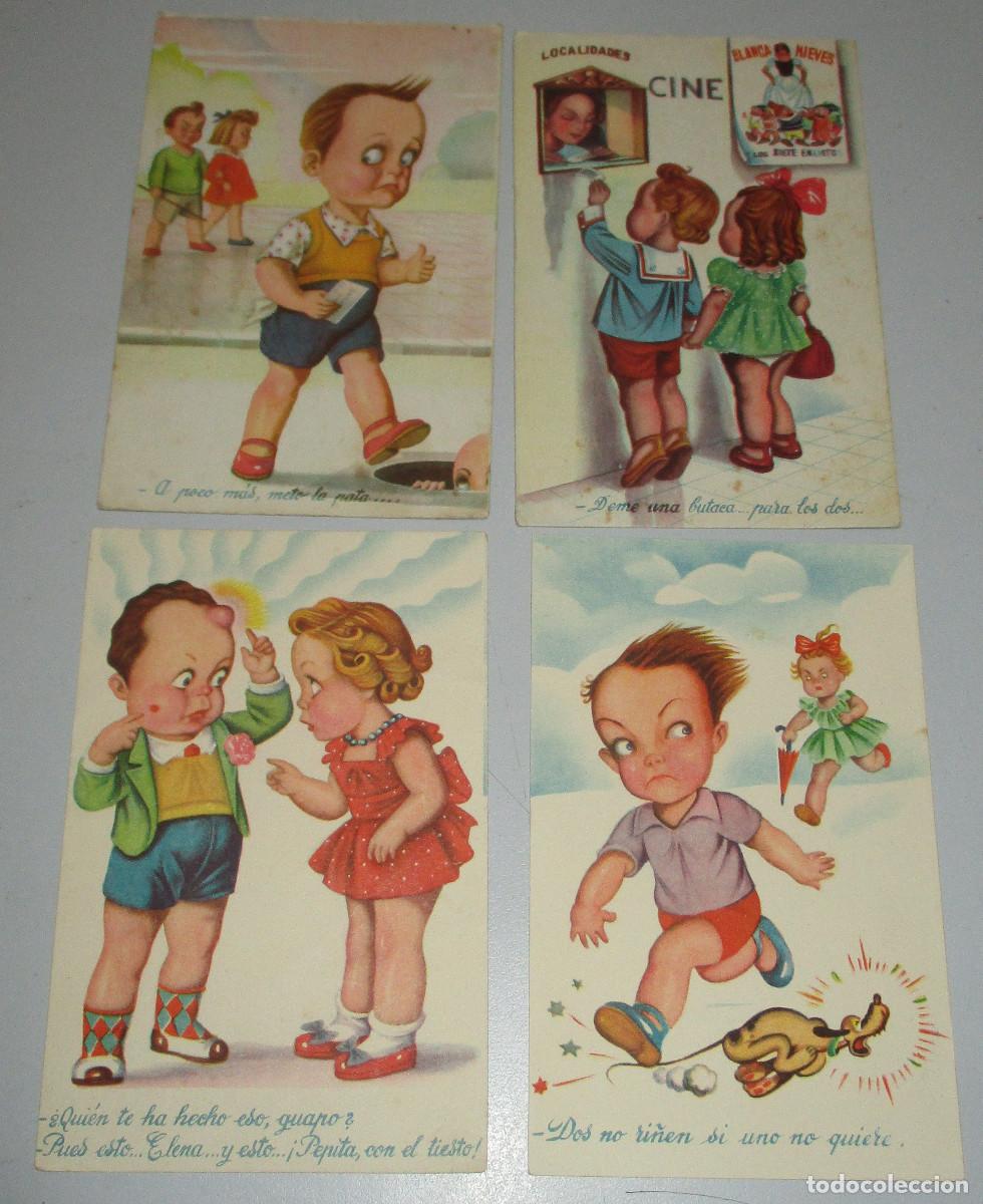 Cartoline: 4 Postales dibujos, caricaturas, humor, chistes, ilustrador, dibujante AN&Oacute;NIMO