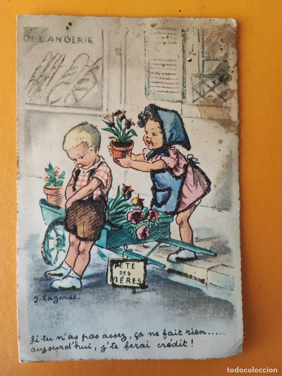 Cartoline: Postal antigua. Edici&oacute;n Francia. Jg. Dibujo ni&ntilde;os. Escrita en 1956