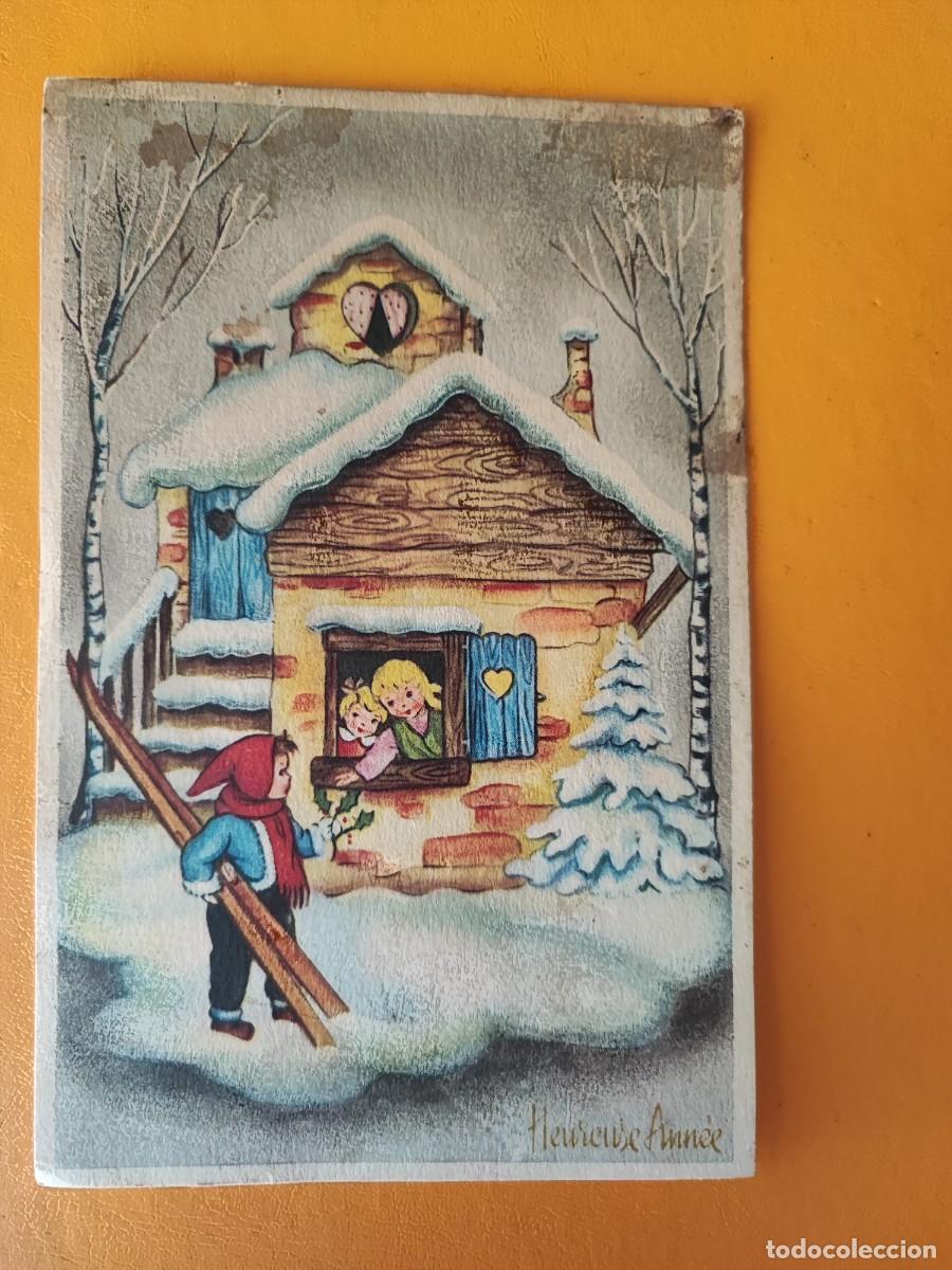 Postkarten: Postal Edici&oacute;n Francia. Dibujo ni&ntilde;os. Feliz a&ntilde;o nuevo