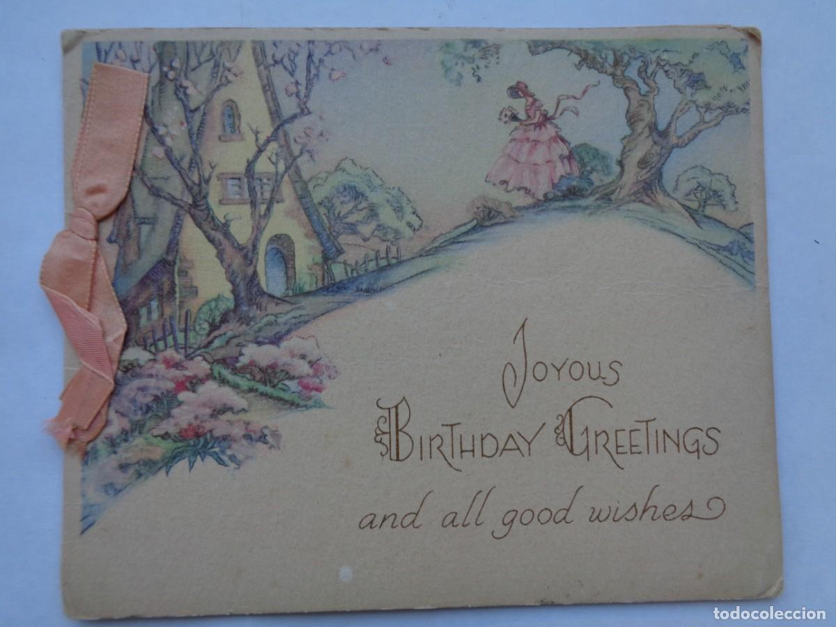 Postais: PRECIOSA TARJETA DE FELICITACION DE CUMPLEA&Ntilde;OS CON BONITO DIBUJO ROMANTICO. INGLATERRA A&Ntilde;OS 40