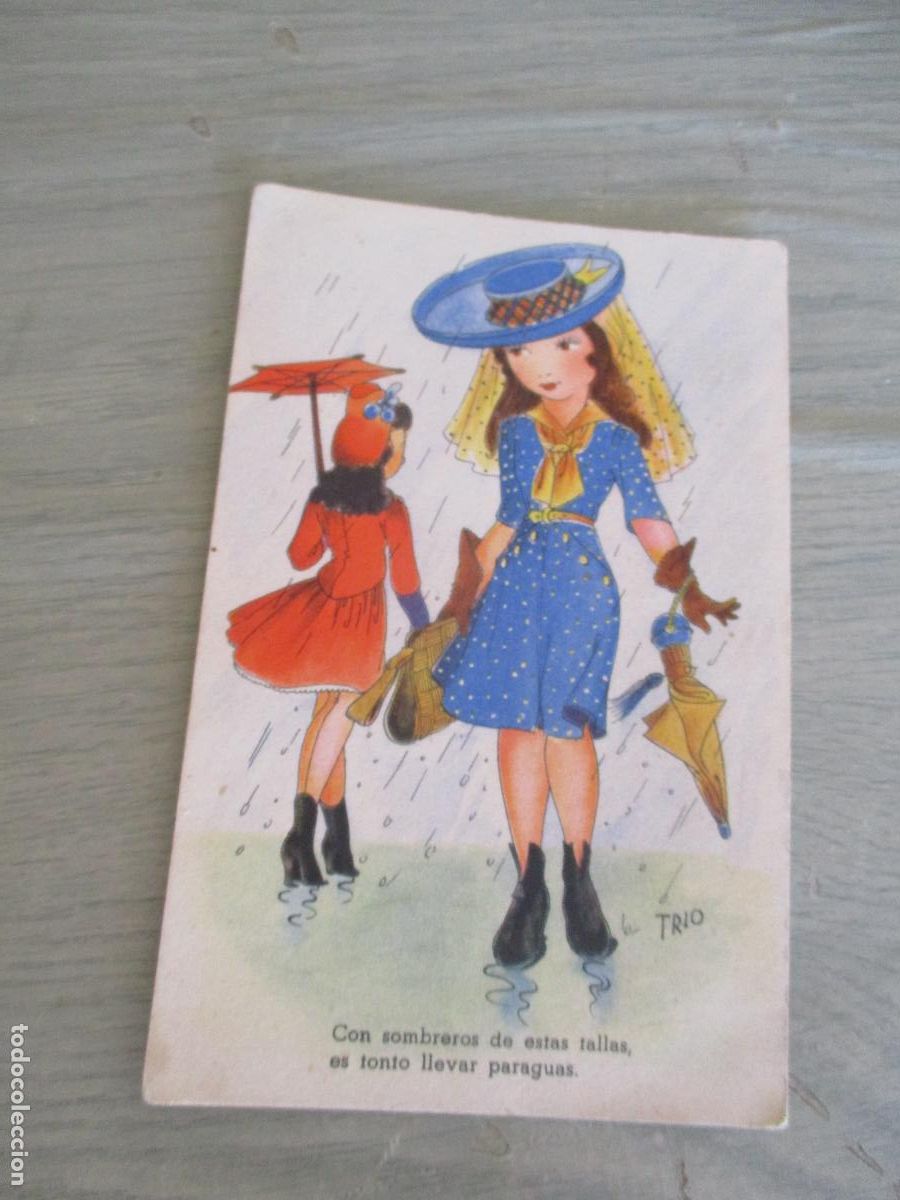 Postcards: POSTAL: TRIO, CON SOMBREROS DE ESTAS TALLAS, ES TONTO LLEVAR PARAGUAS.-S/F- USADA