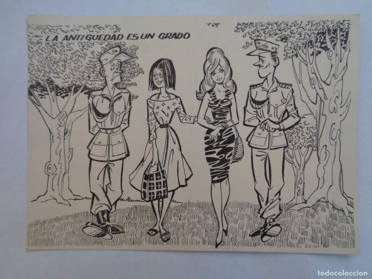 Cartoline: POSTAL CON DIBUJO DE MILITARES EN EL CAMPAMENTO IPS - MILICIAS: LA ANTIG&Uuml;EDAD ES UN GRADO. . A&Ntilde;OS 50