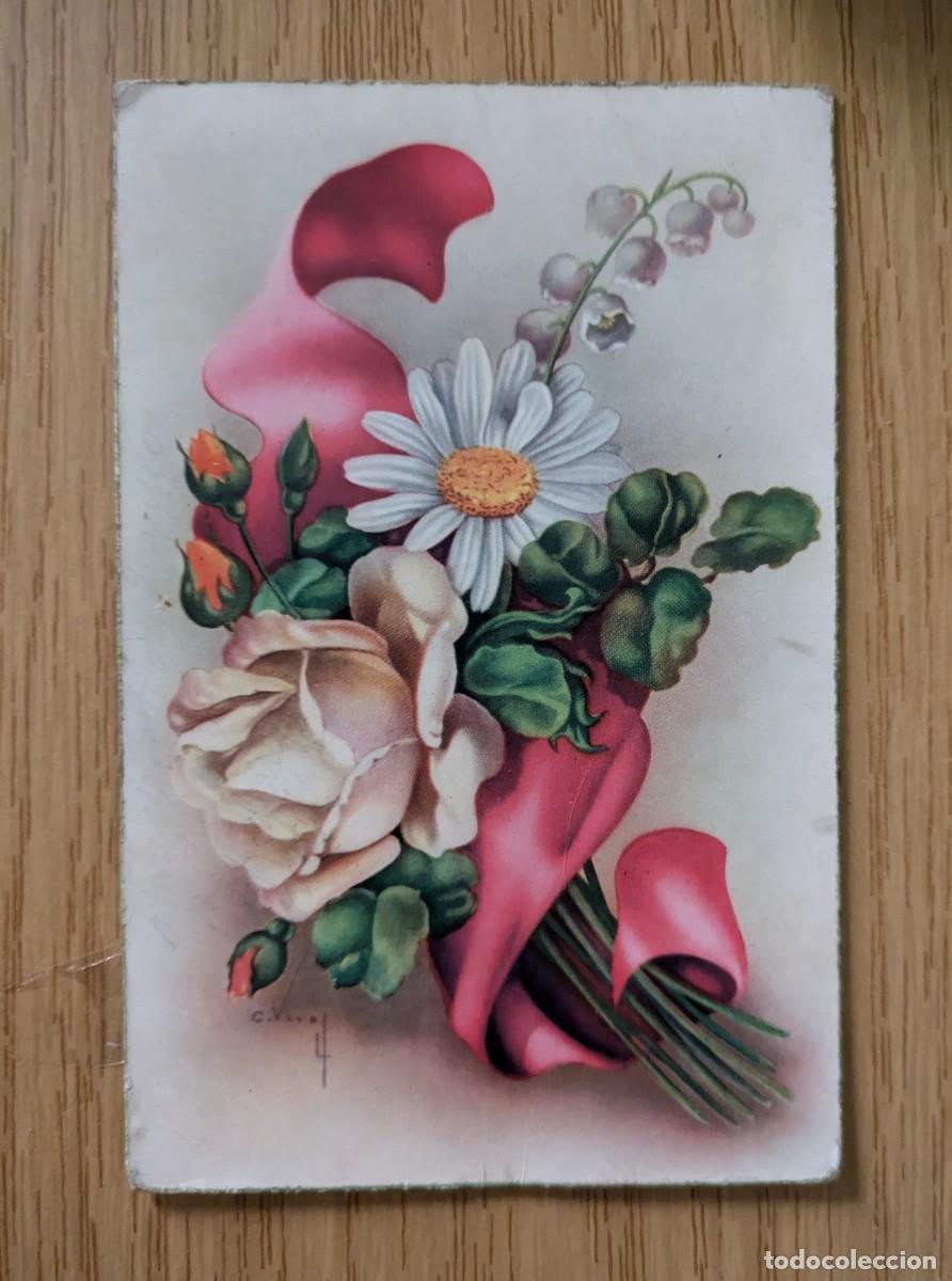Cartes Postales: Postal dibujos flores a&ntilde;os 50