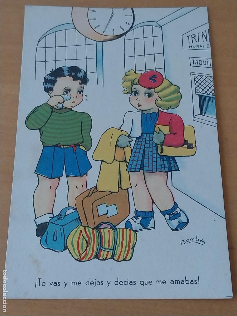 Cartes Postales: BOMBON ILUSTRACI&Oacute;N A&Ntilde;OS 50 TREN DESPEDIDA ED IKON SERIE 15 ESCRITA POSTAL ORIGINAL
