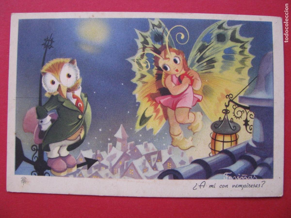 Postais: POSTAL DE IL. FARI&Ntilde;AS. ED. TRIO, SERIE 34. &iquest;A MI CON VAMPIRESAS? ESCRITA.