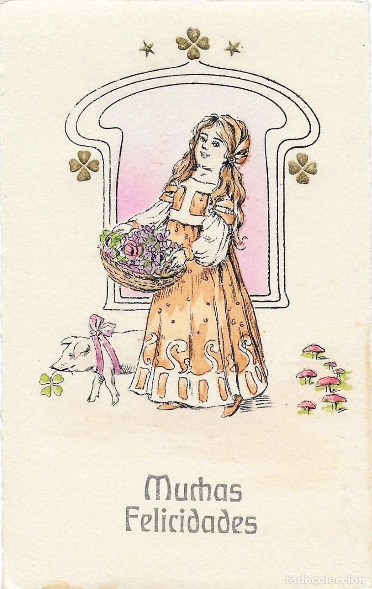 Postais: 8767-ANTIGUA FELICITACI&Oacute;N- MANJARES PARA NAVIDAD-14X8,7 CM- LOS TREBOLES SON EN RELIEVE- MUY BONITA