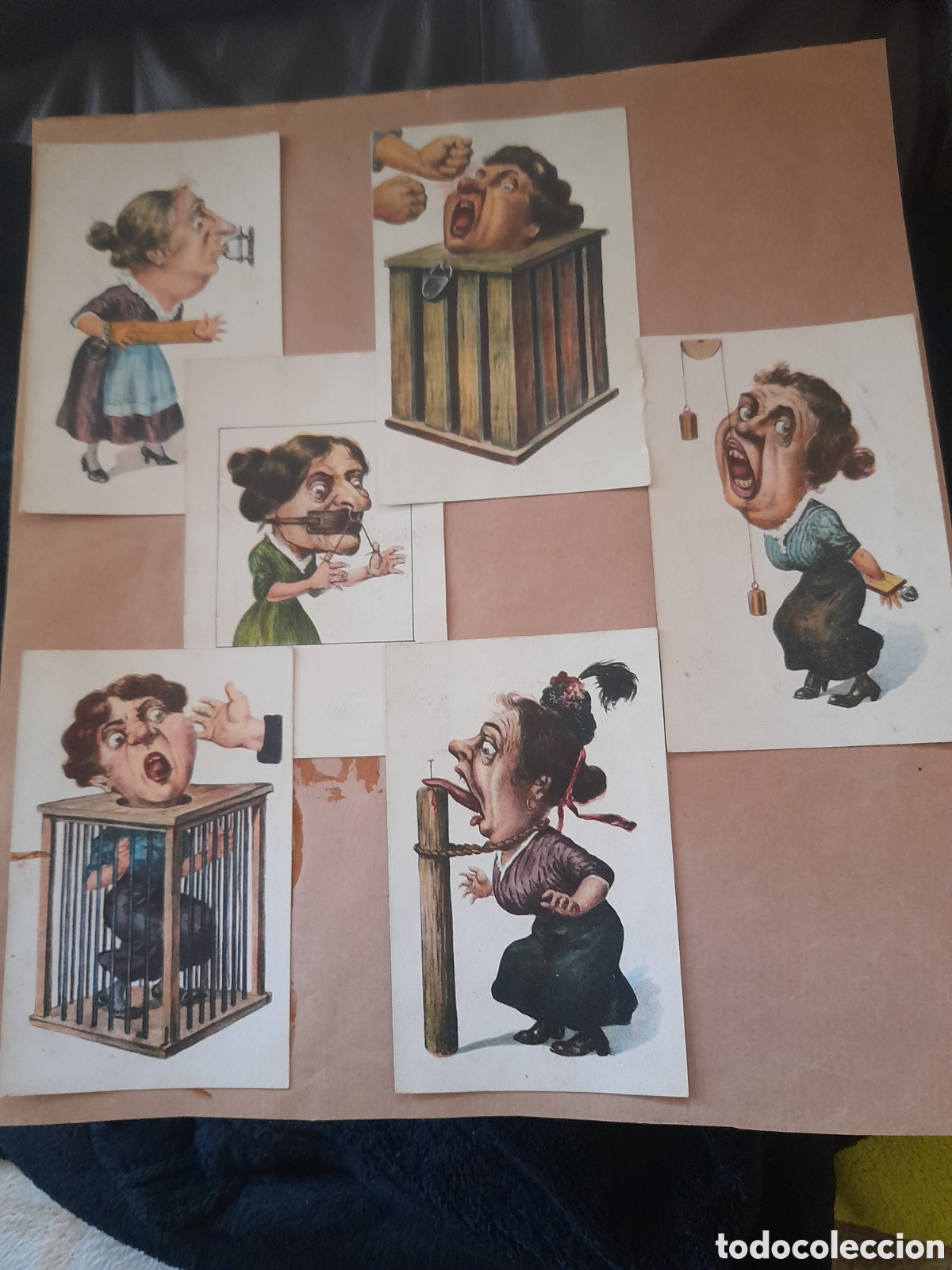 Postais: Seis antiguas postales satiriricas, pegadas a cart&oacute;n