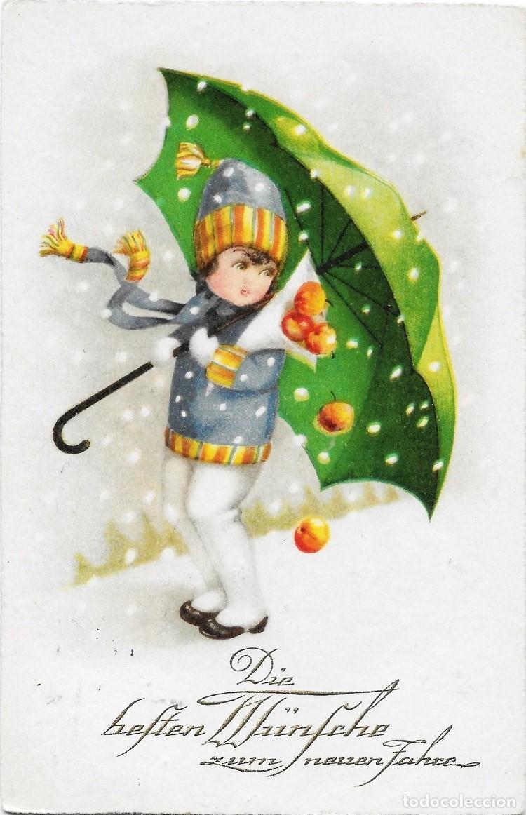 Postais: 8197 -PRECIOSA POSTAL, NIEVE, NI&Ntilde;A CON PARAGUAS -EDICIONES BR (BEGRO) N&ordm; 8460-CIRCULADA 1930