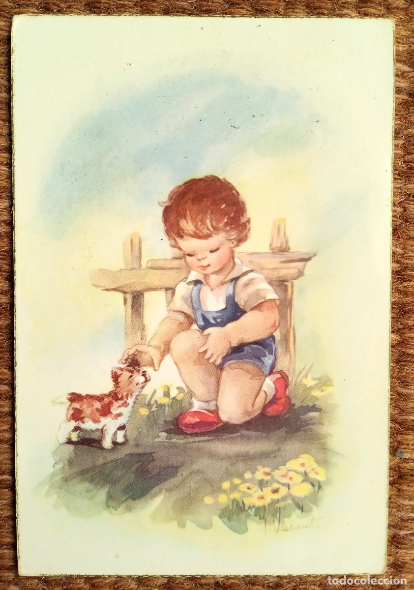 Postais: NI&Ntilde;O ACARICIANDO A UN GATITO