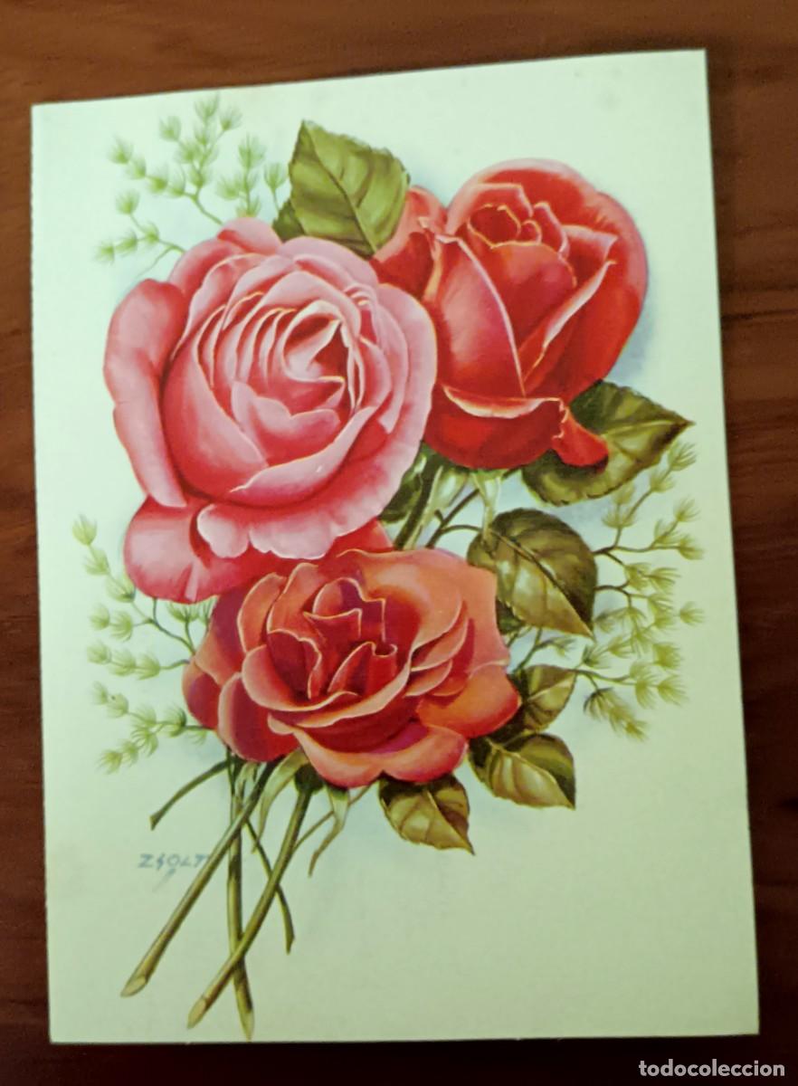 Postais: POSTAL CON MOTIVO FLORAL TROQUELADA DESPLEGABLE ILUSTRADA POR ZSOLT CYZ N&ordm; 3507/57-B SIN ESCRIBIR