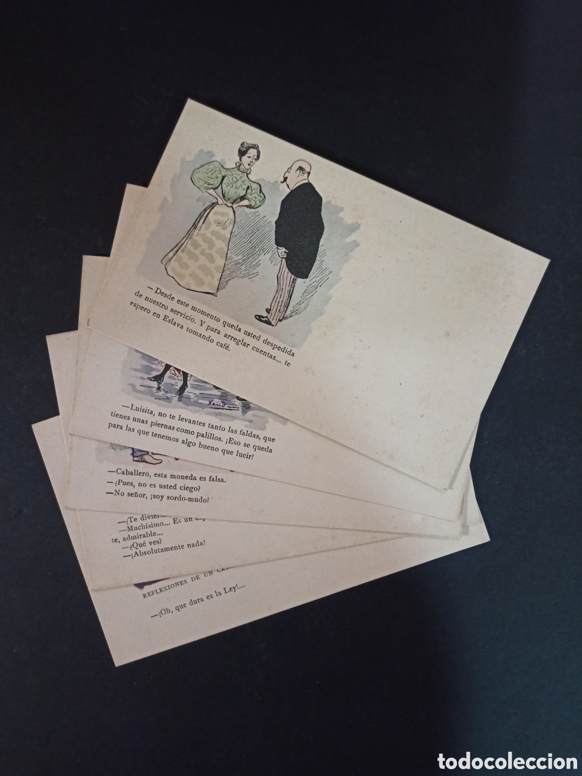 Postkarten: 5 postales antiguas de humor. Sin circular. Anteriores a 1905.
