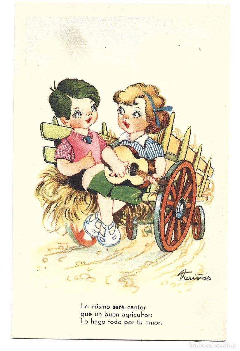 Postcards: POSTAL DE NI&Ntilde;OS CANTOR DIBUJO FARI&Ntilde;OS DE RUTA BARLELONA ESCRITA