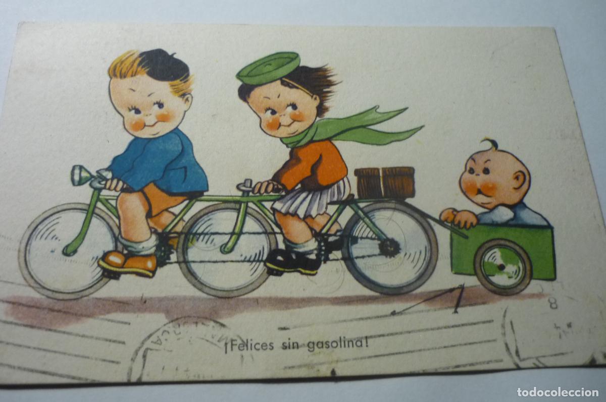 Postkarten: postal dibujo ni&ntilde;os bicicleta.-circulada