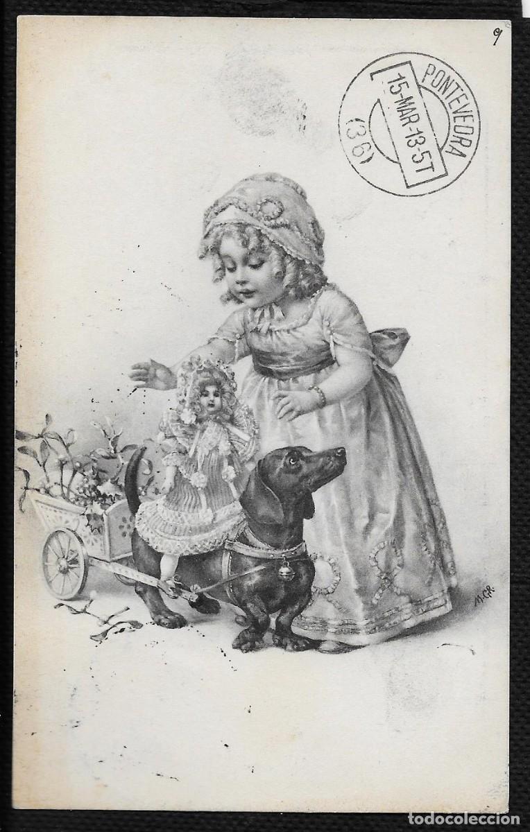 Cartoline: 0976P -NI&Ntilde;A JUEGA CON SU MU&Ntilde;ECA -ANTIGUA POSTAL 1913- H.CH. VIENNE-H.CHRIST - N&ordm; 133- CIRCULADA