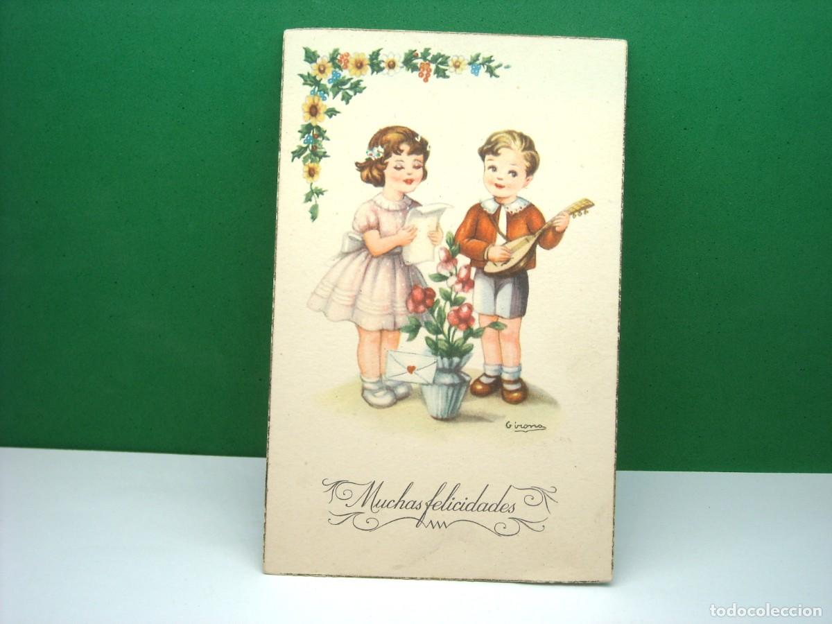 Cartoline: Antigua Postal de Dibujos y Caricaturas.&rdquo; Muchas Felicidades&rdquo; Editorial Artigas.Serie 1023. Escrita.