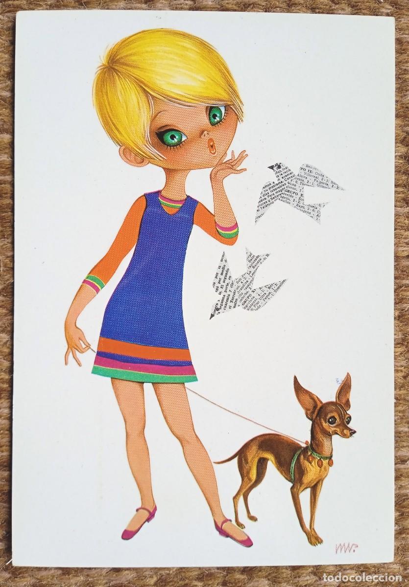 Postcards: NI&Ntilde;A CON PERRO Y PAJAROS DE PAPEL