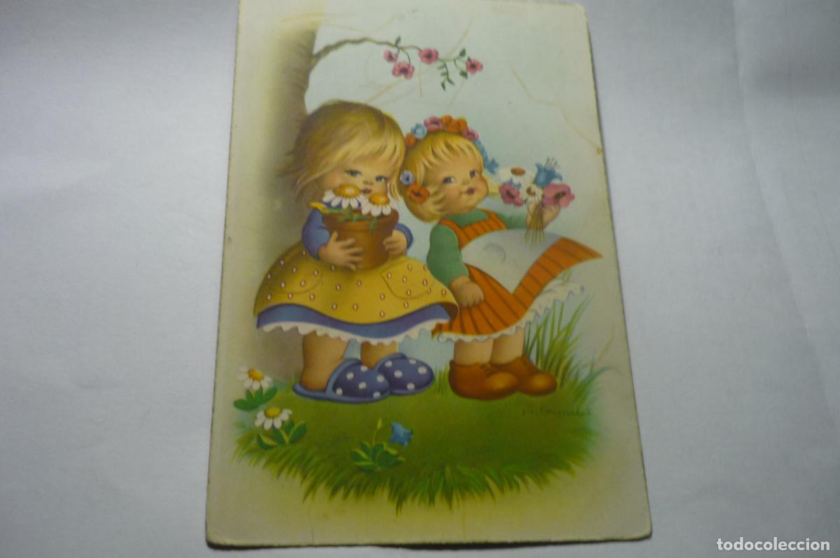 Postais: postal dibujo granados ni&ntilde;as campo escrita