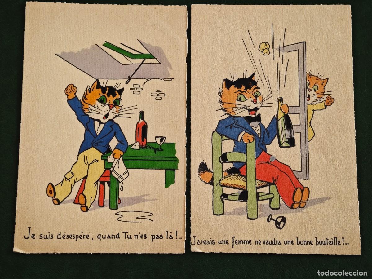 Cartes Postales: 2 Postales de Francia Humor Gatos