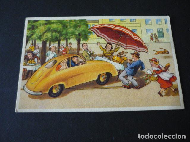 Cartoline: ACCIDENTE CON AUTOMOVIL POSTAL COMICA ILUSTRADA