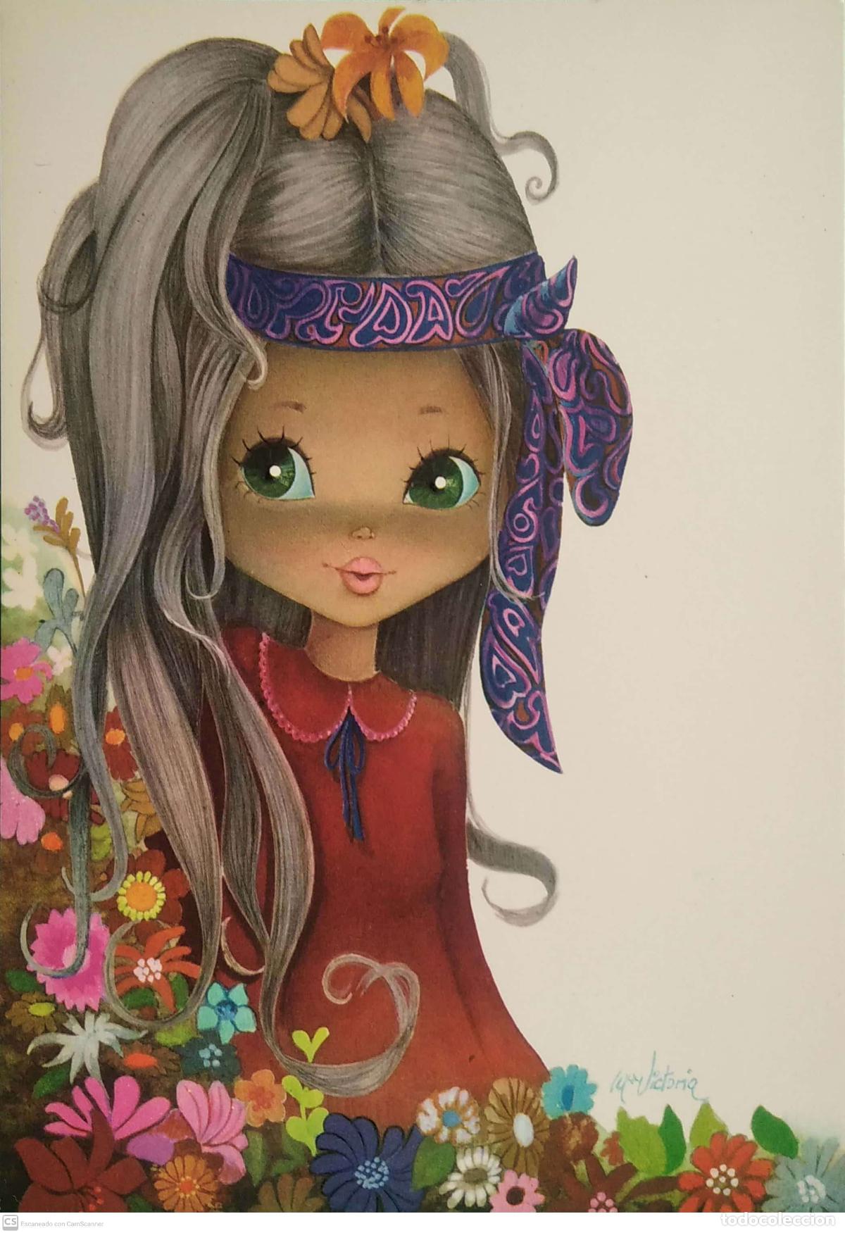 Cartoline: Edirama: 2016-3 Joven con lazo en la cabeza y entre flores. M. Victoria. Nueva. Color