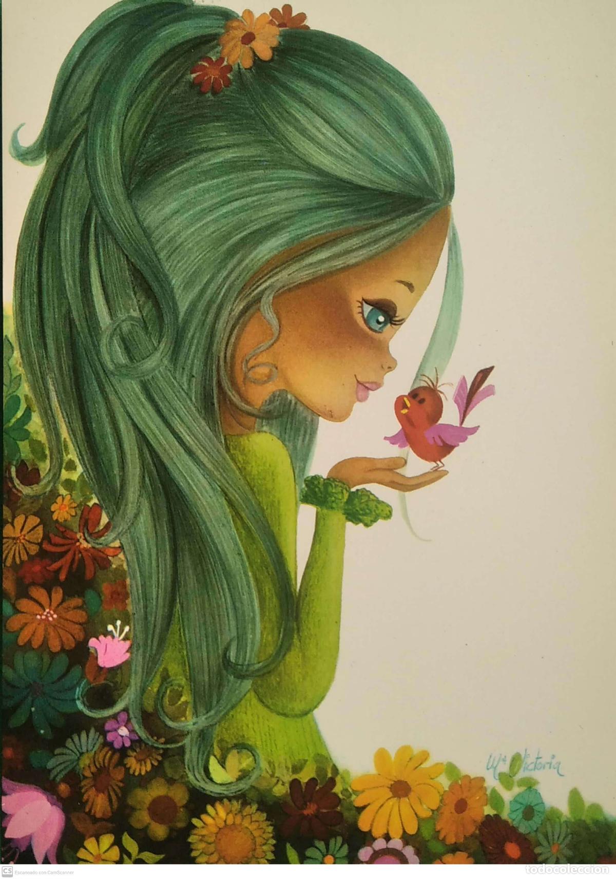 Cartoline: Edirama. 2016-4 Joven con pajarito. M. Victoria. Nueva. Color