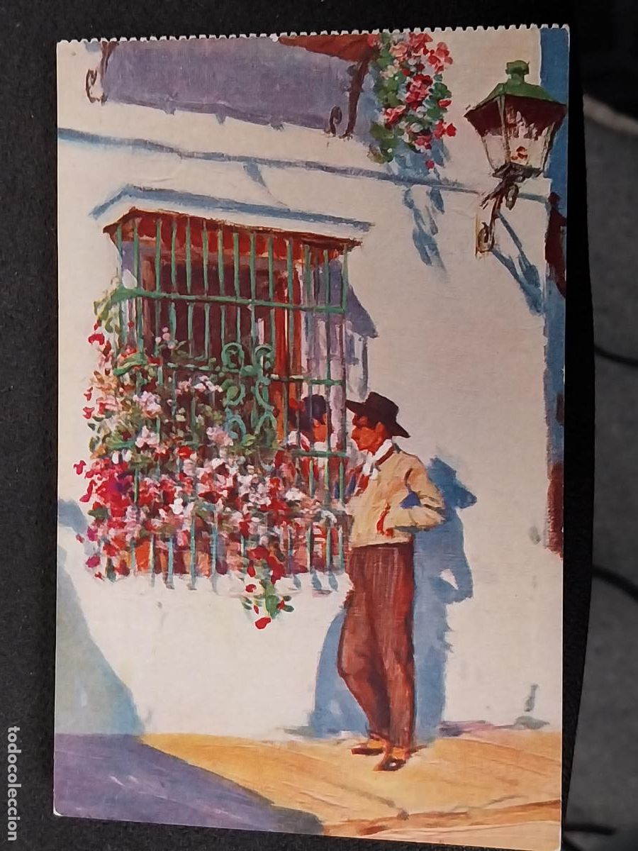 Postkarten: BERTUCHI PELANDO LA PAVA POSTAL ESCRITA A&Ntilde;OS 70 ILUSTRACION TIPOS ANDALUCES REJA