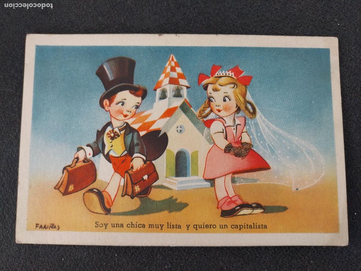 Cartoline: CHICA LISTA QUIERO CAPITALISTA TARJETA ILUSTRACION FARI&Ntilde;AS SERIE 12 ESCRITA ALGO SOBADA